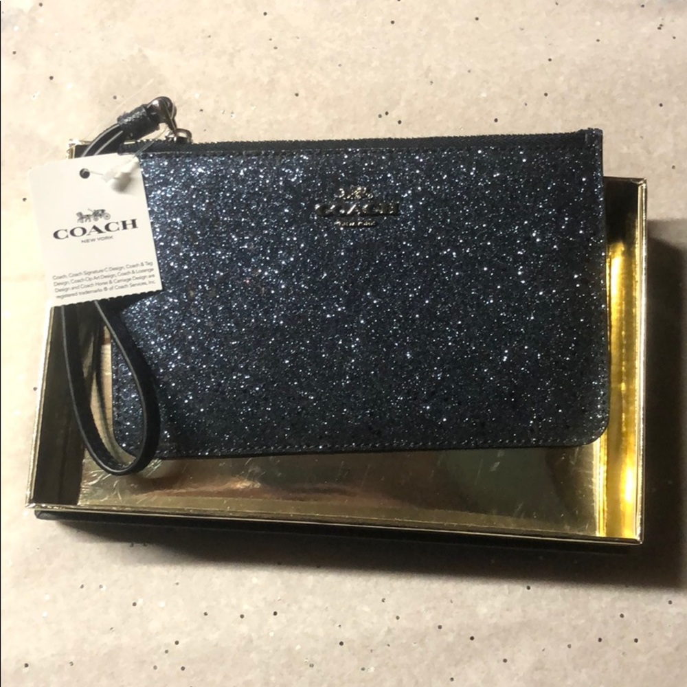 Coach Boxed Wristlet With Star Glitter Blue/Silver